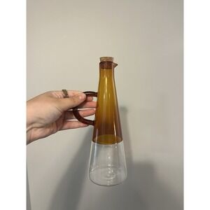 Amber Clear Glass Decanter Cone Shape with Handle Cork Stopper Glossy Finish